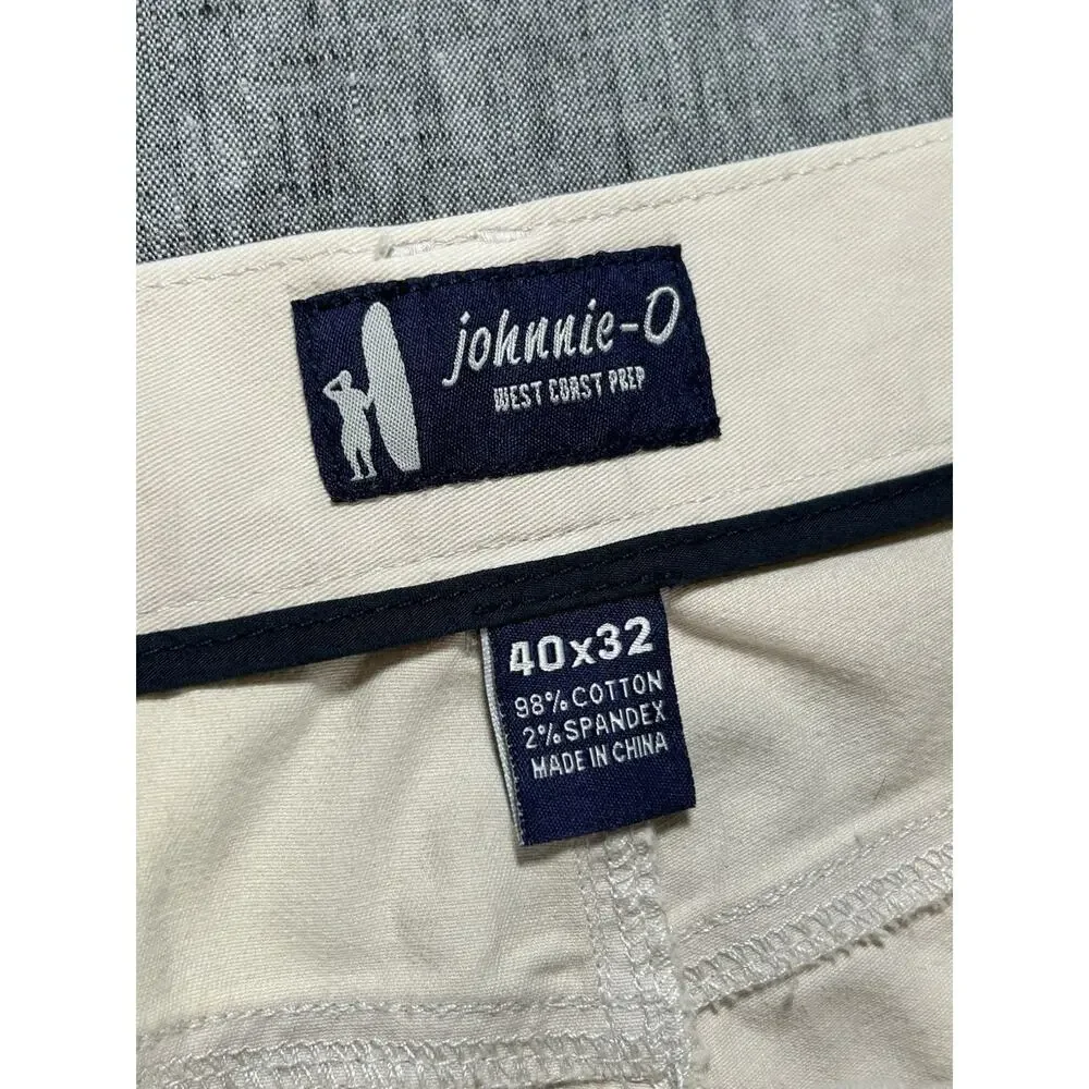 Johnnie-O Pants Mens 40x32 Off-White Straight Leg Stretch Beachy Coastal Prep
